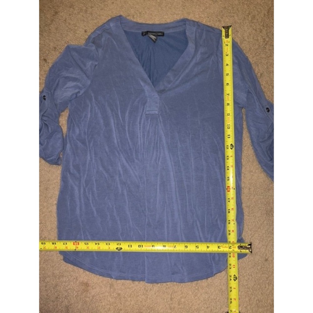 Adrianna Papell Womens V-Neck Roll Tab Sleeve Blouse Blue Indigo Small T22-22
